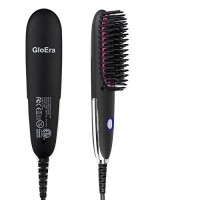 Hair Straightener Brush, GloEra Adjustable Temperature Fast Heating Mini Portable Lightweight Straightening Hair Brush with 2pcs Heat Resistant Gloves Suitable for Various Hairstyles & People 