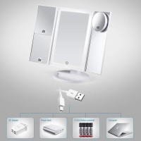 Vanity Makeup Mirror, GloEra 1x/2x/3x Magnification Trifold Lighted Makeup Mirror with Dimmable Touch Sensor 36 LED Lights and Detachable 10x Mini Spot Mirror Battery and USB Power Supply 180° Swivel 